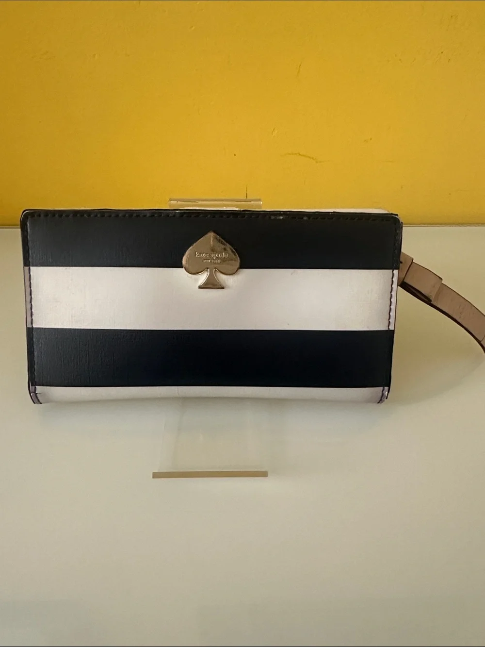 Kate Spade Cameron Slim Bifold wallet Bone Navy Stripe